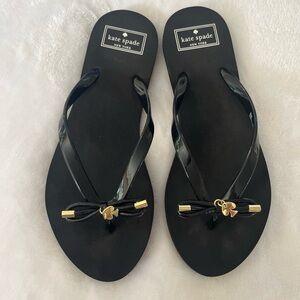 Kate Spade Black Sandals with Gold Bow Detail